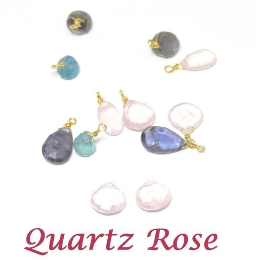 Achat x2 perles goutte plate quartz rose - 10x10 mm - trou environ 0.5 mm forme goutte triangle