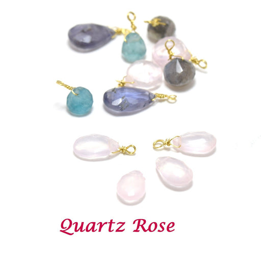Achat x2 perles goutte quartz rose - 11-13x8 mm - trou environ 0.5 mm forme goutte plate