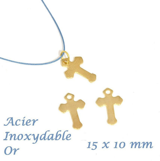 Achat acier OR - 1 croix - 15x10x1mm, trou: 2mm Acier Inoxydable - Apprèts bijoux