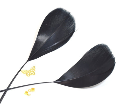 Achat plumes naturelles colorées noir x2 - ( 4-6 cm) créations manuelles, bijoux, décoration, scrapbooking