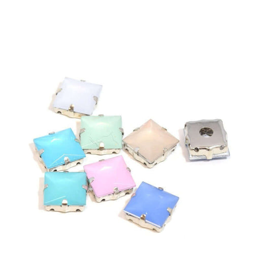 Achat 7 perles strass en acrylique sertis carrées 12x12x6 mm couleur pastel à coudre ou coller - Strass en verre