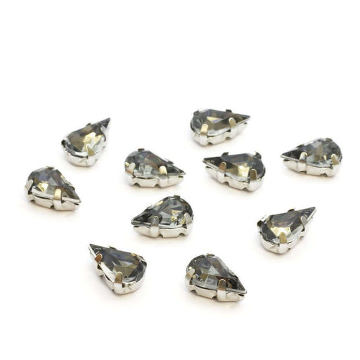 Achat 20 perles strass sertis gouttes gris foncé 10x6mm à coudre ou coller - Strass en verre