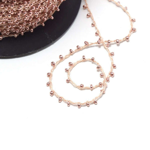 Vente au détail 2 mètres de Cordon perlé très fin rose nacre en polyester 1 mm et perles de 2 mm pour bijoux cordon