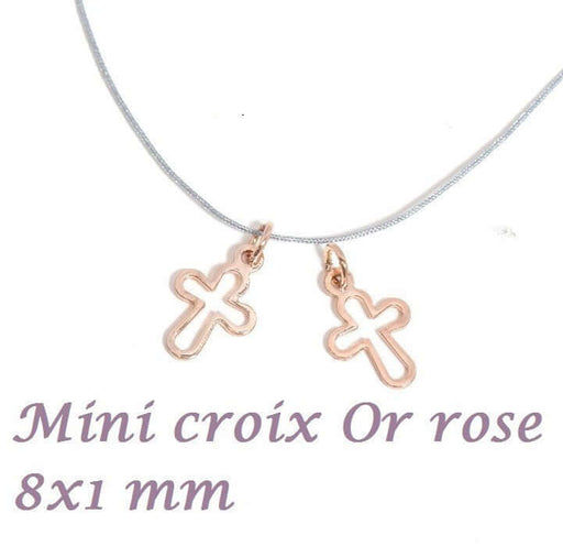 Acheter au détail 1 mini croix laiton Or Rose 1 croix 13x8x1mm, trou: 3mm Apprèts bijoux charm pour bijoux