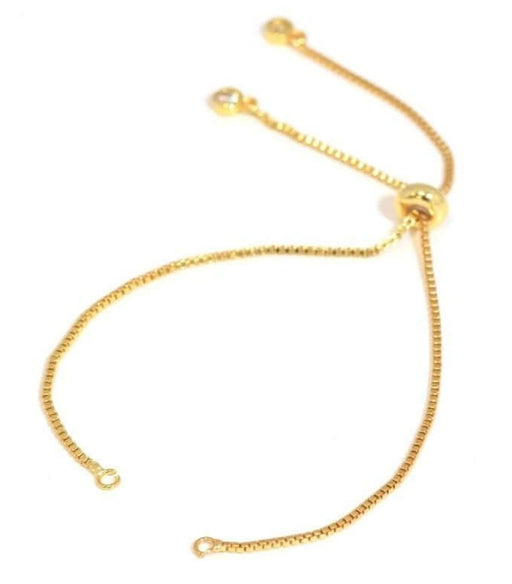 Achat 1 bracelet chaine carrée en laiton dorée 125 mm avec perle poussoir et zircon en bout de chaine. Connecteur ou perles à ajouter