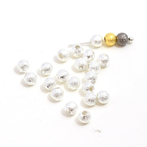 Achat au détail perles rondes métallisées stardust pailleté x20 pcs argentées 4 mm trou : 1 mm lot de perles en laiton