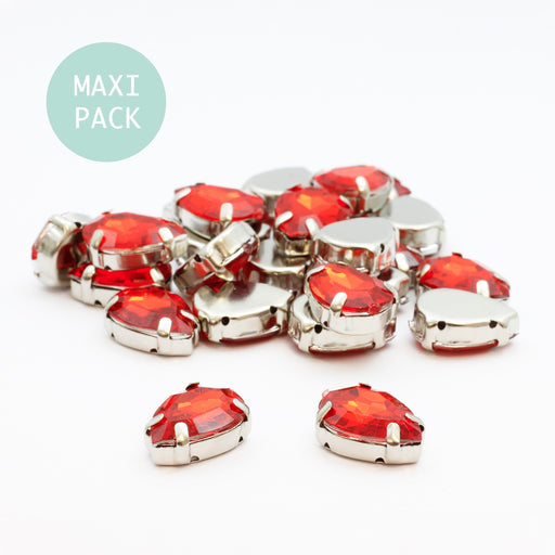 Acheter MAXI PACK perles strass sertis x25 gouttes rouge 14x10mm à coudre ou coller Strass en résine