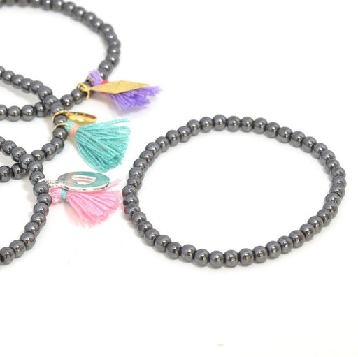 Achat Bracelet perles 4 mm hématite de synthese noir. diamètre 54 mm- bracelet à personnaliser