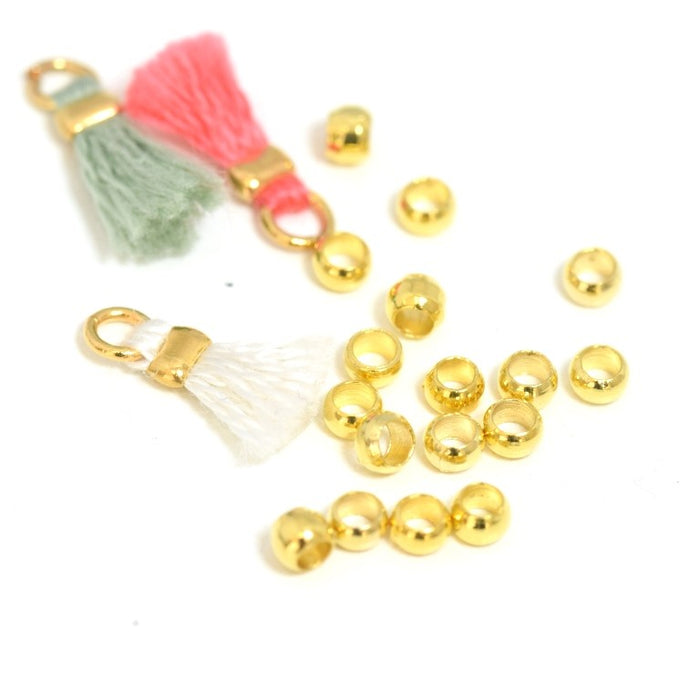 Vente lot de 20 perles à écraser doré laiton pour mini pompon ou cordon 2,5 mm trou 1,5 mm