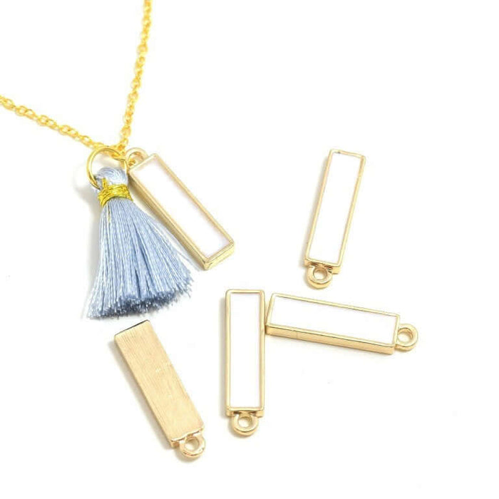 Creez 4 pendentifs barre alliage plaqué doré et email blanc 23x6 mm-alliage et émail Apprèts bijoux