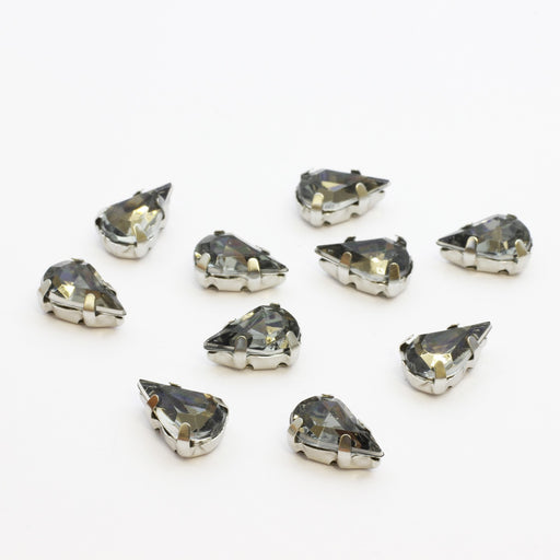 Achat perles strass sertis x10 gouttes gris foncé 10x6mm à coudre ou coller - Strass en verre