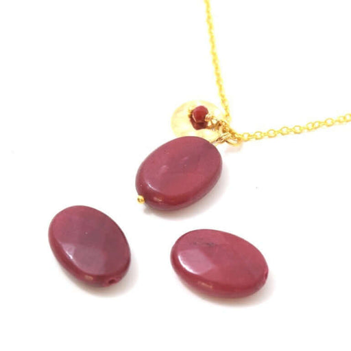 Achat 2 perles ovales à facette JADE teinté rouge grenat opaque. 18 mm trou : 1 mm