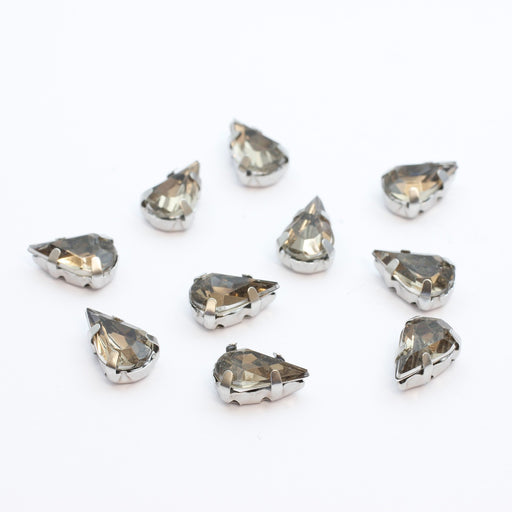 Achat perles strass sertis x10 gouttes gris marron clair 10x6mm à coudre ou coller - Strass en verre