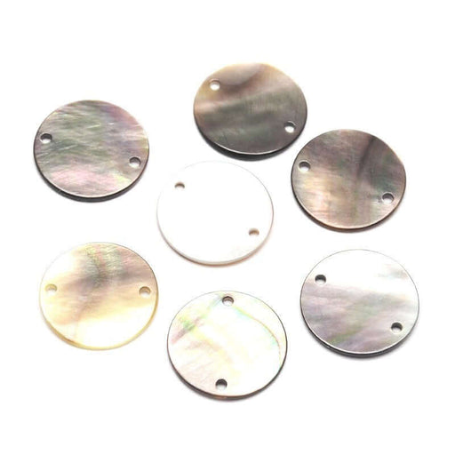Achat 4 connecteurs pendentifs rond en nacre noire diamètre 15 mm pour boucles d&#39;oreilles ou sautoir.