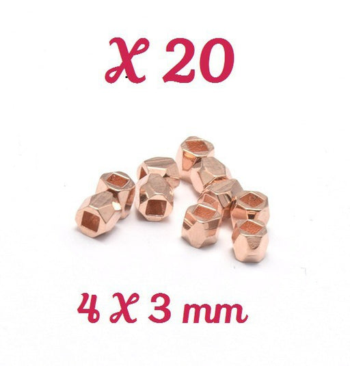 Achat X 20 perles octogonales métallisées laiton- or rose 4x3 mm - pour bracelet collier sautoir BO