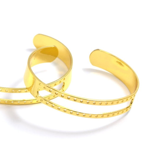 Achat en gros support bracelet lisse jonc cuivre plaqué doré pour tissage perles 6 cm diam 10 mm largeur ajustable