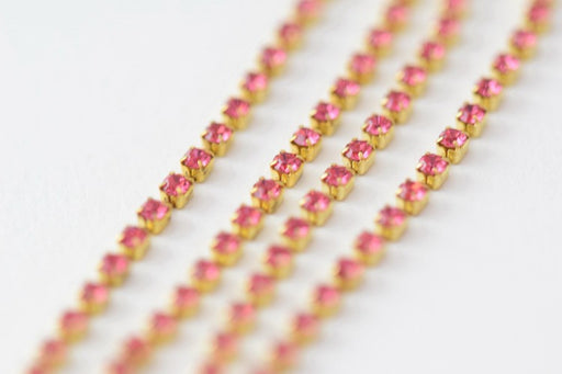 Vente chaine strass x30cm rose 2 mm création de bijoux