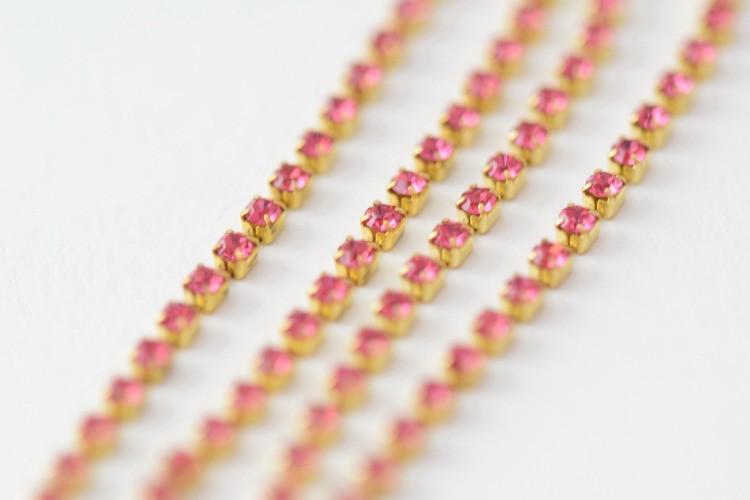 Vente chaine strass x30cm rose 2 mm création de bijoux