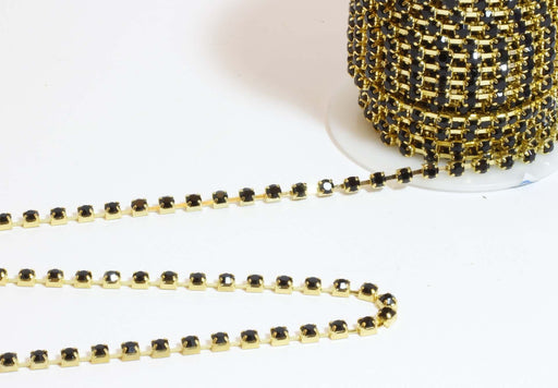 Achat 30cm chaine à strass - Noire et Dorée- 3,5mm - création de bijoux