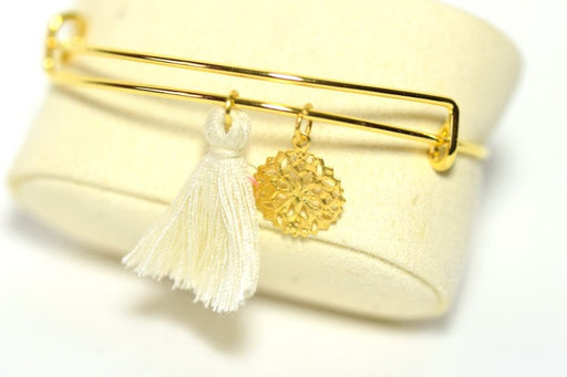 Acheter au détail KIT Bracelet Jonc en metal or ajustable pompon beige et pampille dorée dentelle