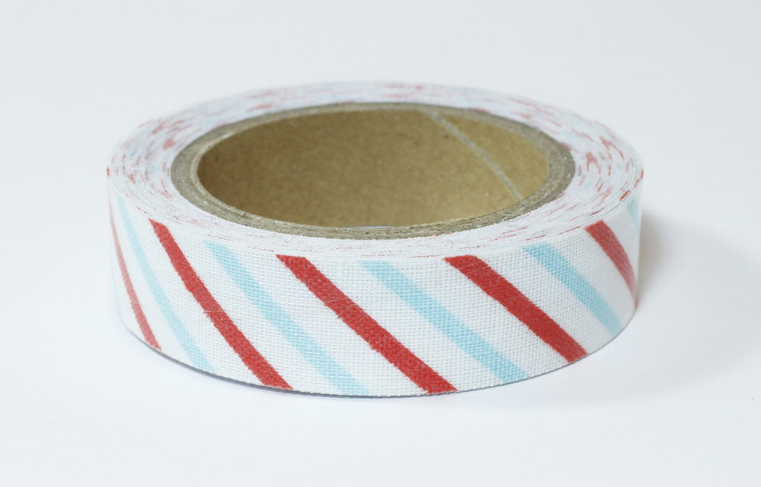 Creez avec fabric tape ruban en tissu adhésif blanc à rayures rouges et bleues