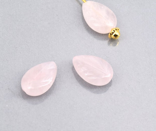 Achat Perles sculptées feuille quartz rose 12x8mm, trou 0,8mm (4)