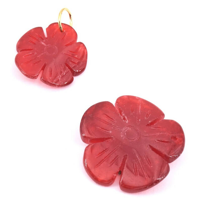Achat Pendentif fleur sculptée Jade teintée rouge 22mm (1)