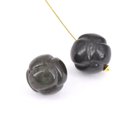 Achat Perle ronde sculptée noeud en Obsidienne 19mm, trou 1,2mm (1)