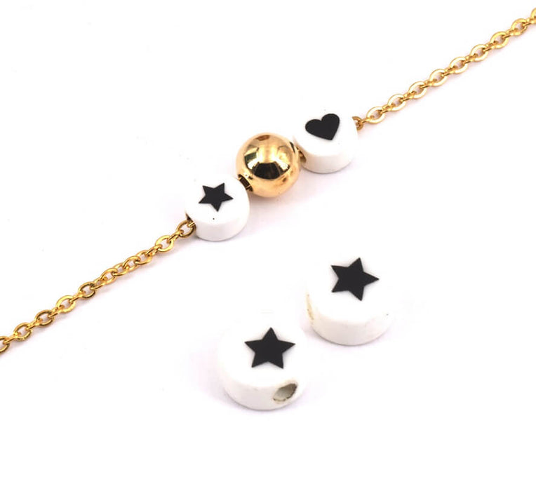 Vente Perles Porcelaine Rondes Avec Etoile Noir 18mm, Trou 2mm (2)